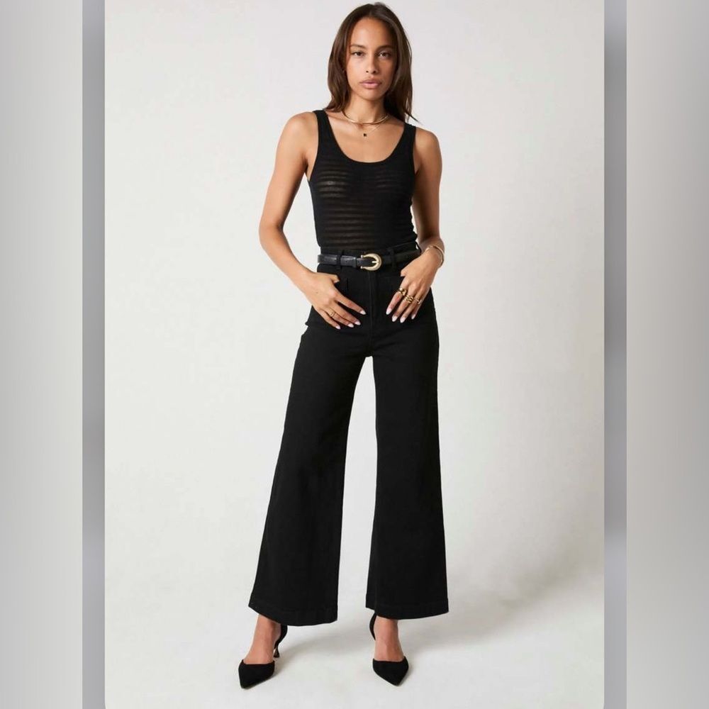 Rollas G Day Mate Black High Rise Wide Leg Cropped Jeans Size 24